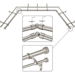 Brushed Nickel Double Corner Window Curtain Rods 2 Sided 32-58", 32-86 Center